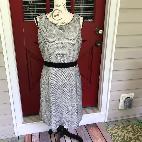 Antonio Melani Sleeveless Black White Lined Grosgrain Waist Shift Dress Size 8 - Picture 7 of 13